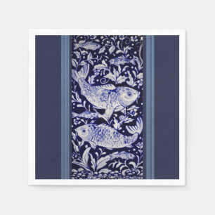 Serviette En Papier Poisson Koi bleu et blanc Élégant Dîner