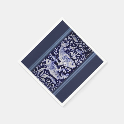 Serviette En Papier Poisson Koi bleu et blanc Élégant Dîner (Coin)