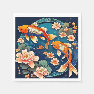 Serviette En Papier Poisson Koi vintage sur Indigo