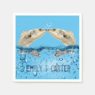 Serviette En Papier Poisson mariage dans l'eau avec bulles cardiaques