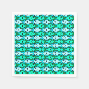 Serviette En Papier Poisson Modernisme du milieu du siècle, vert jade