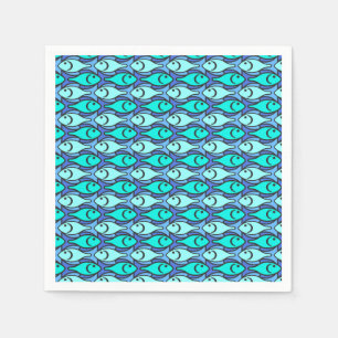 Serviette En Papier Poisson Modernité du milieu du siècle, bleu et aqu