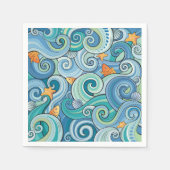 Serviette En Papier Poisson Parmi Le Motif Des Vagues (Devant)