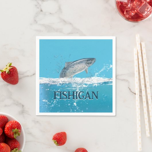 Serviette En Papier Poisson saumon Dans L'Eau Avec Michigan Texte (En situation)