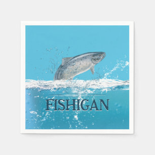 Serviette En Papier Poisson saumon Dans L'Eau Avec Michigan Texte