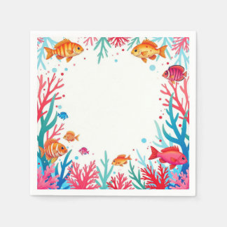Serviette En Papier Poisson tropical vibrant Corail Océan | Océan colo