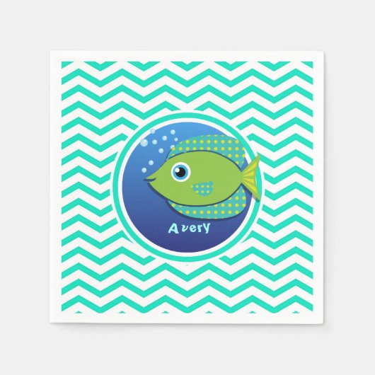 Serviette En Papier Poisson vert ; Aqua Green Chevron (Devant)