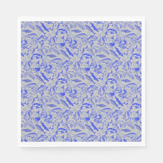 Serviette En Papier Poissons bleu motif 10.b Lgrey BG (Devant)