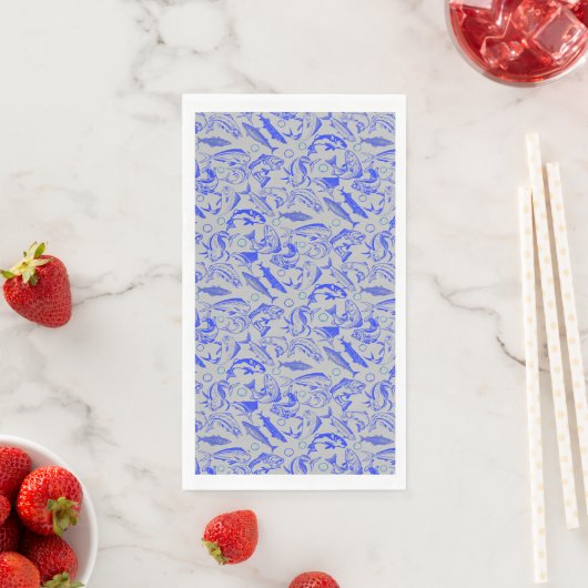 Serviette En Papier Poissons bleu motif 10.b Lgrey BG (En situation)