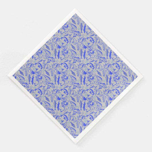 Serviette En Papier Poissons bleu motif 10.b Lgrey BG (Coin)