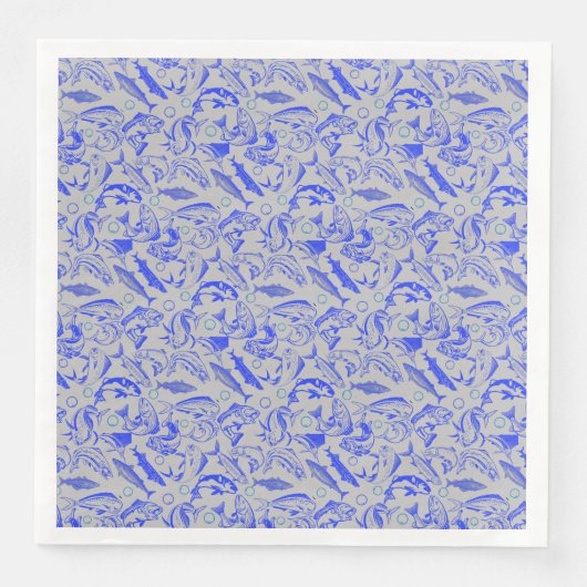 Serviette En Papier Poissons bleu motif 10.b Lgrey BG (Devant)