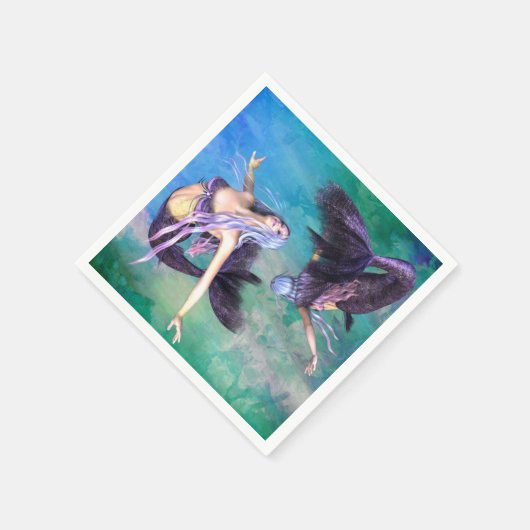 Serviette En Papier Poissons - Deux sirènes nageant en boucle (Coin)