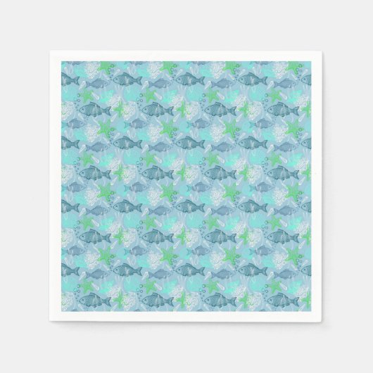 Serviette En Papier Poissons et coquillages (Devant)