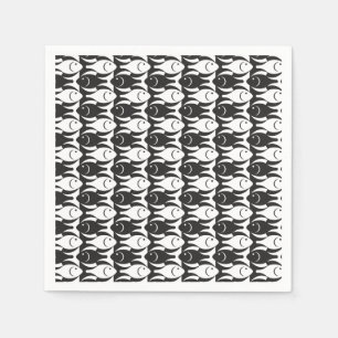 Serviette En Papier Poissons modernes de la moitié du siècle, noirs