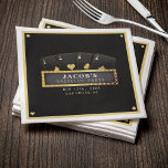 Serviette En Papier Poker Aces Black & Gold Bachelor<br><div class="desc">Serviettes de soirée de bachelor à thème noir et or avec quatre as et marquee signe. Personnalisez-le avec les détails de l'événement du marié.</div>