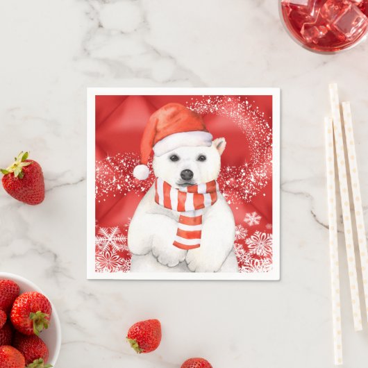 Serviette En Papier polaire en a santa cap - snowflaw white (En situation)