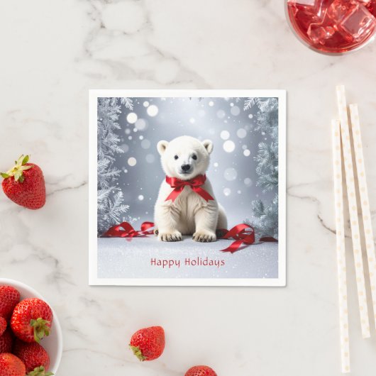 Serviette En Papier Polar Bear Christmas Holiday Napkin (En situation)