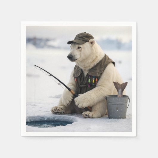 Serviette En Papier Polar Bear Ice Fishing (Devant)