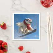 Serviette En Papier Polar Bear Mid-air on a Snowboard (En situation)