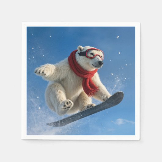 Serviette En Papier Polar Bear Mid-air on a Snowboard (Devant)