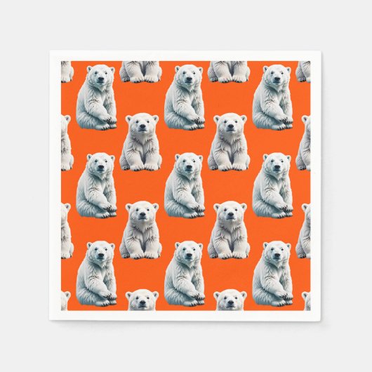 Serviette En Papier Polar Bear Pattern Design On Orange  (Devant)