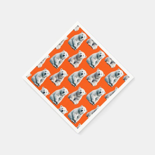Serviette En Papier Polar Bear Pattern Design On Orange  (Coin)