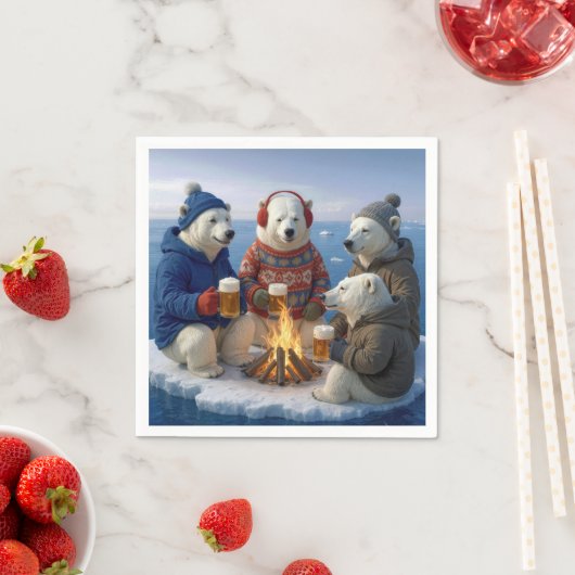 Serviette En Papier Polar Bears Drinking Around a Campfire (En situation)