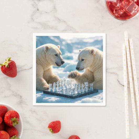Serviette En Papier Polar Bears Playing Chess On a Glacier (En situation)