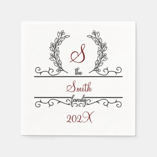 Serviette En Papier Police de caractères Monogram Family Name Script a (Devant)