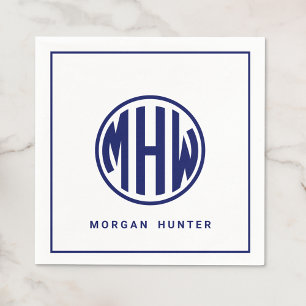 Serviette En Papier Police de monogramme cercle Navy blanc DIY BG