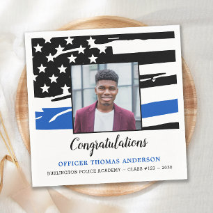 Serviette En Papier Police Graduation Party Photo Ligne Bleue Mince