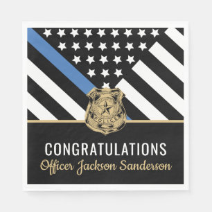 Serviette En Papier Police Ligne bleue Drapeau Félicitations Retraite