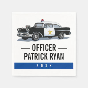 Serviette En Papier Police Ligne Bleue Mince Vintage Police Monogramme