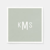 Serviette En Papier Police moderne Monogramme Léger Sage Cocktail serv (Devant)