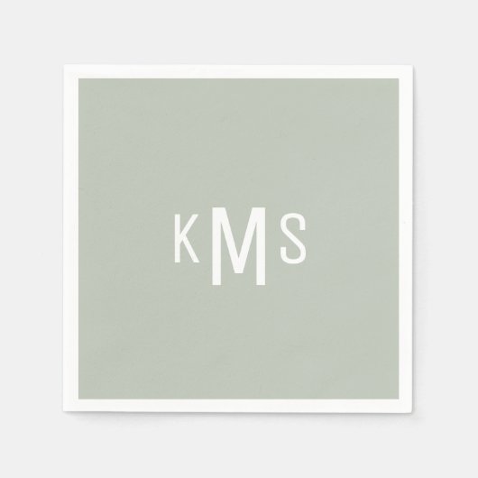 Serviette En Papier Police moderne Monogramme Léger Sage Cocktail serv (Devant)