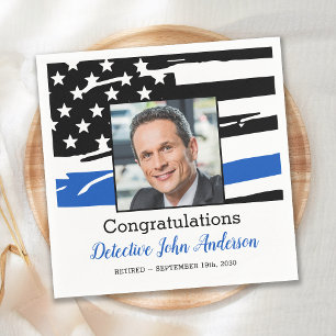 Serviette En Papier Police Officier Photo Mince Ligne Bleue Retraite