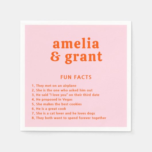 Serviette En Papier Police rétro Orange et rose Mariage moderne (Devant)