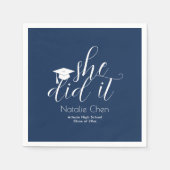 Serviette En Papier Polices élégantes bleu moderne Graduation (Devant)