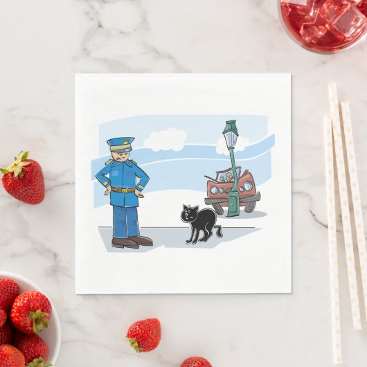 Serviette En Papier Policier Et Chat Noir (En situation)