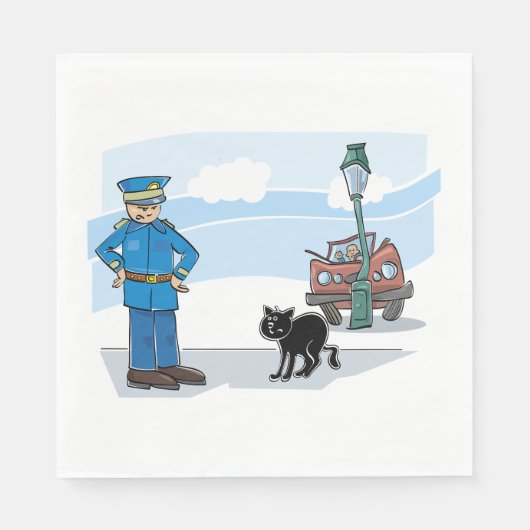 Serviette En Papier Policier Et Chat Noir (Devant)