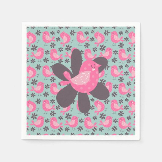 Serviette En Papier Polka Dot Birds and Flowers (Devant)