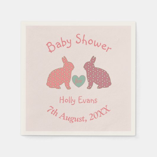 Serviette En Papier Polka Dot Bunnies Baby shower Personnalisé (Devant)