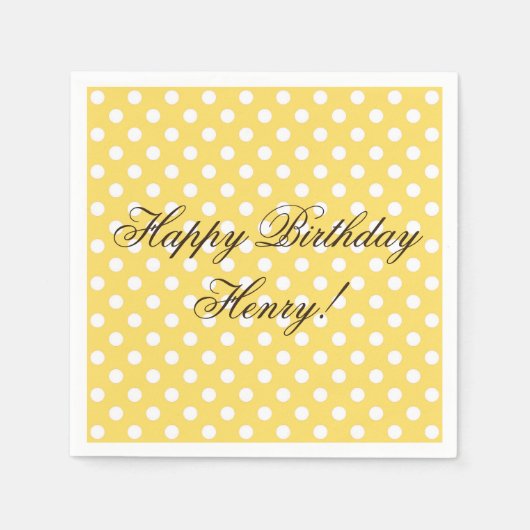 Serviette En Papier Polka jaune et blanc Pot papier d'anniversaire (Devant)