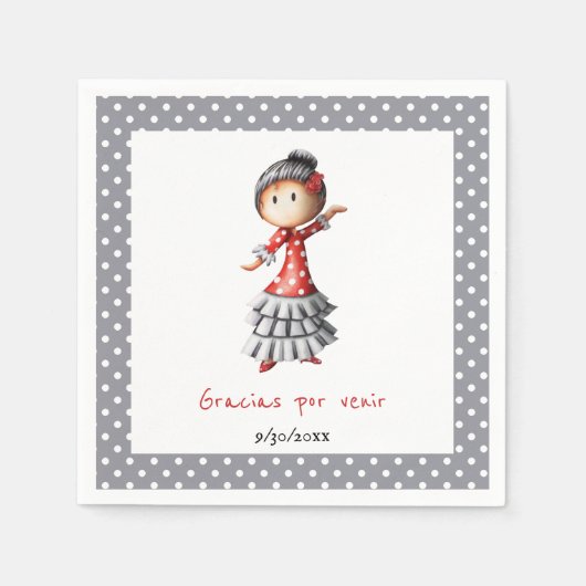 Serviette En Papier Polkda Dot Grey Espagnol Sevillana Danseuse flamen (Devant)