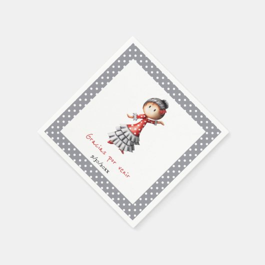 Serviette En Papier Polkda Dot Grey Espagnol Sevillana Danseuse flamen (Coin)