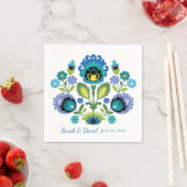 Serviette En Papier Polonais Fleurs folkloriques Bleu Mariage Turquois (En situation)