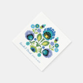 Serviette En Papier Polonais Fleurs folkloriques Bleu Mariage Turquois (Coin)