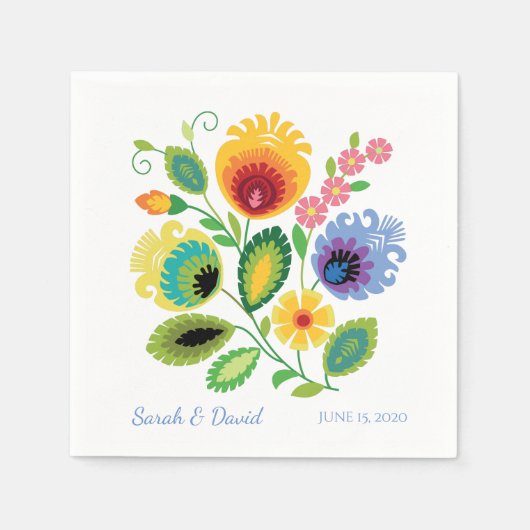 Serviette En Papier Polonais Fleurs folkloriques Mariage Jaune Napkin (Devant)