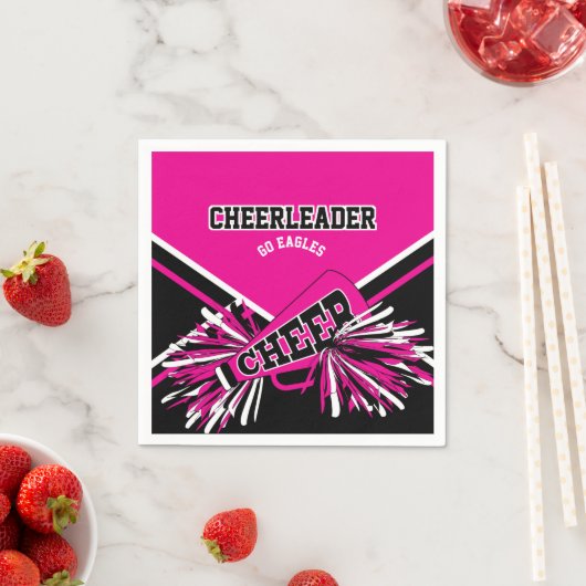 Serviette En Papier Pom-pom girl en rose chaud, blanc et noir (En situation)