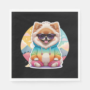 Serviette En Papier Pomeranian cool en sweat à capuche arc-en-ciel